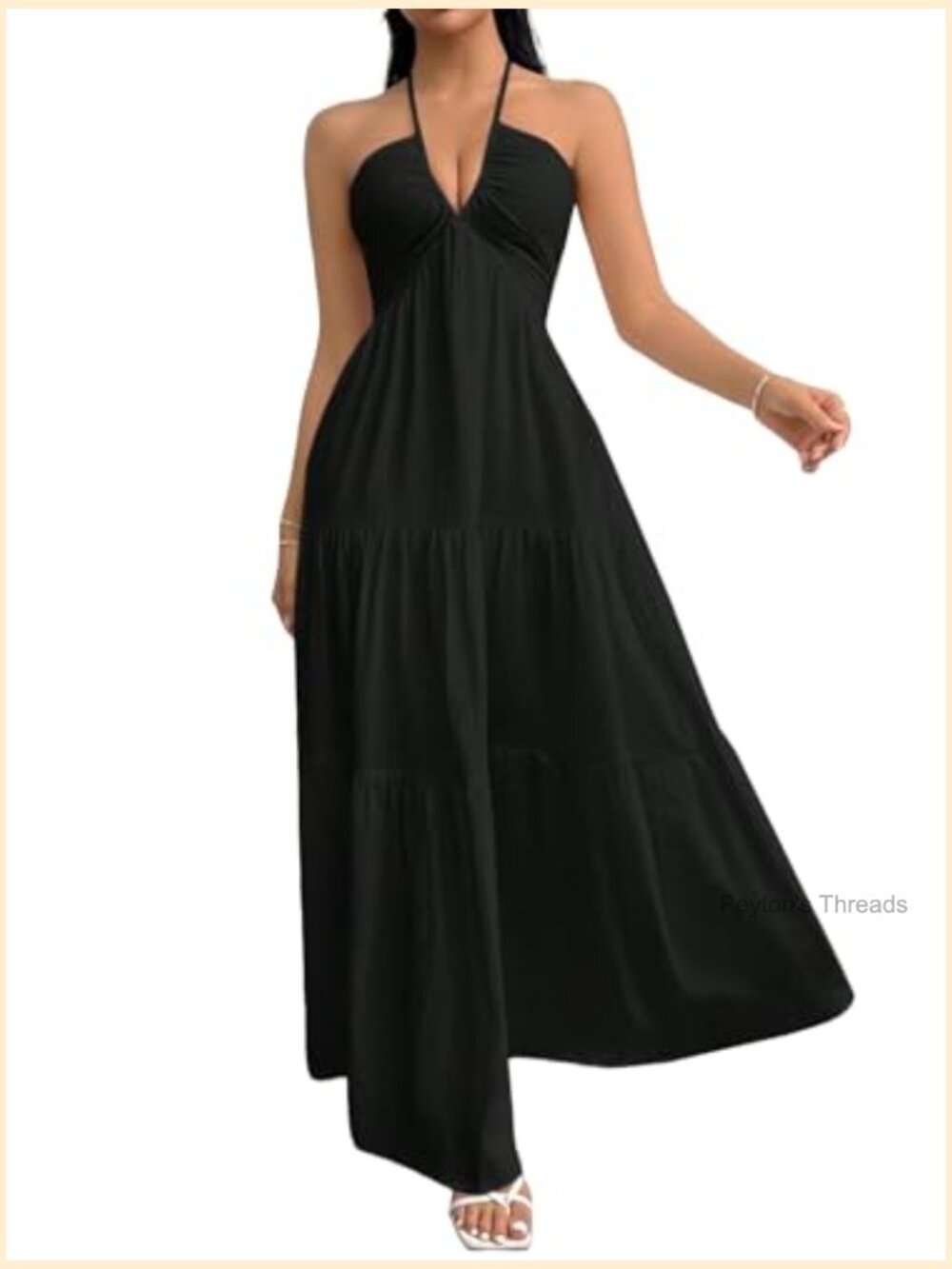 Maxi Summer Dress Halter V Neck A-Line Casual Beach Vacation - Picture 2 of 7